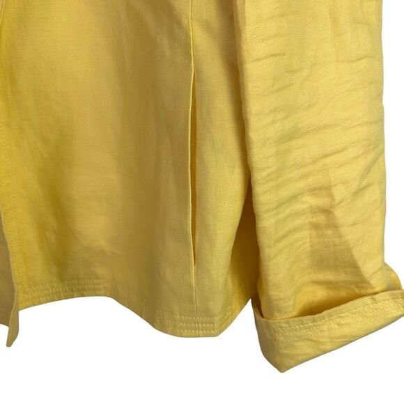 Talbots Women’s Size 16 Yellow Linen Open Front Jacket Cuffs - Picture 5 of 7